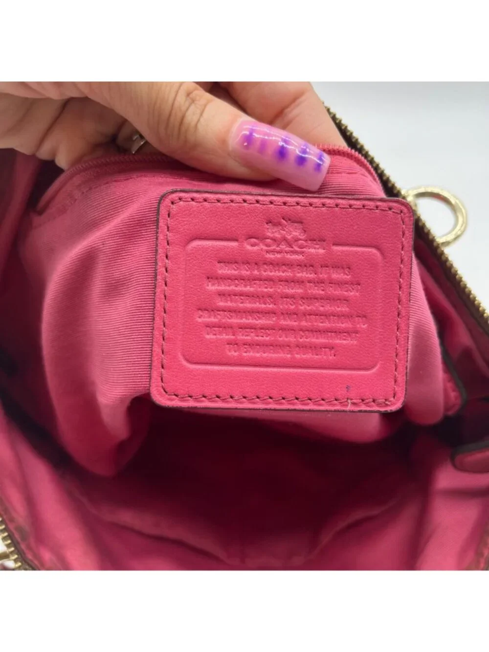 Coach Brown Canvas And Pink Leather Trim Convertible Hand Bag